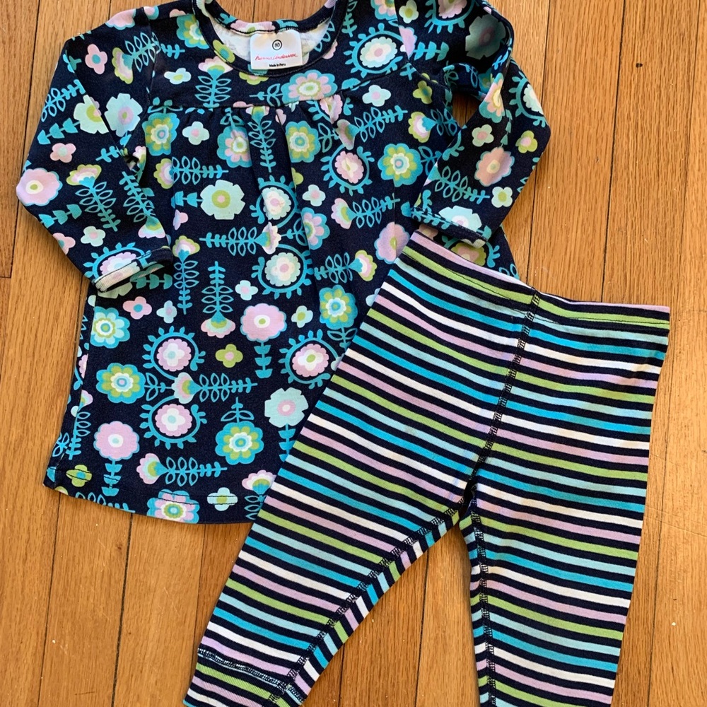 Hanna Andersson Navy Floral Top & Striped Leggings - Blue, Pink, Green